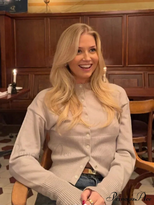 Skinny Circular Neck Sweater Grey / S cardigans-241228