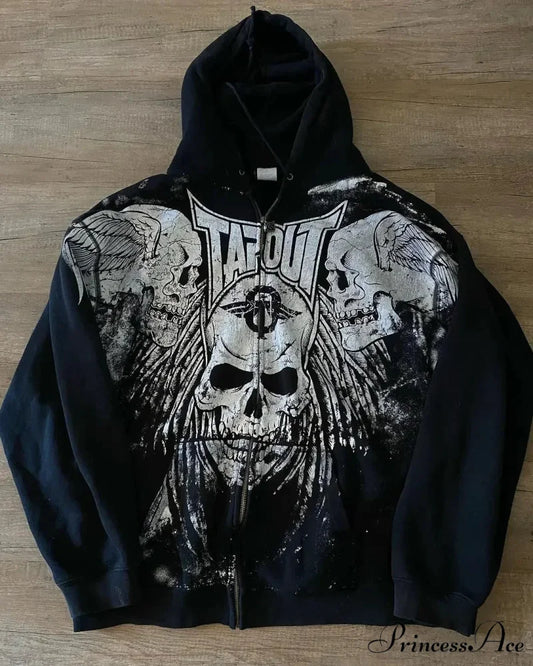 Skull Vintage Zipper Hoodie black 1 / S hoodies-241228