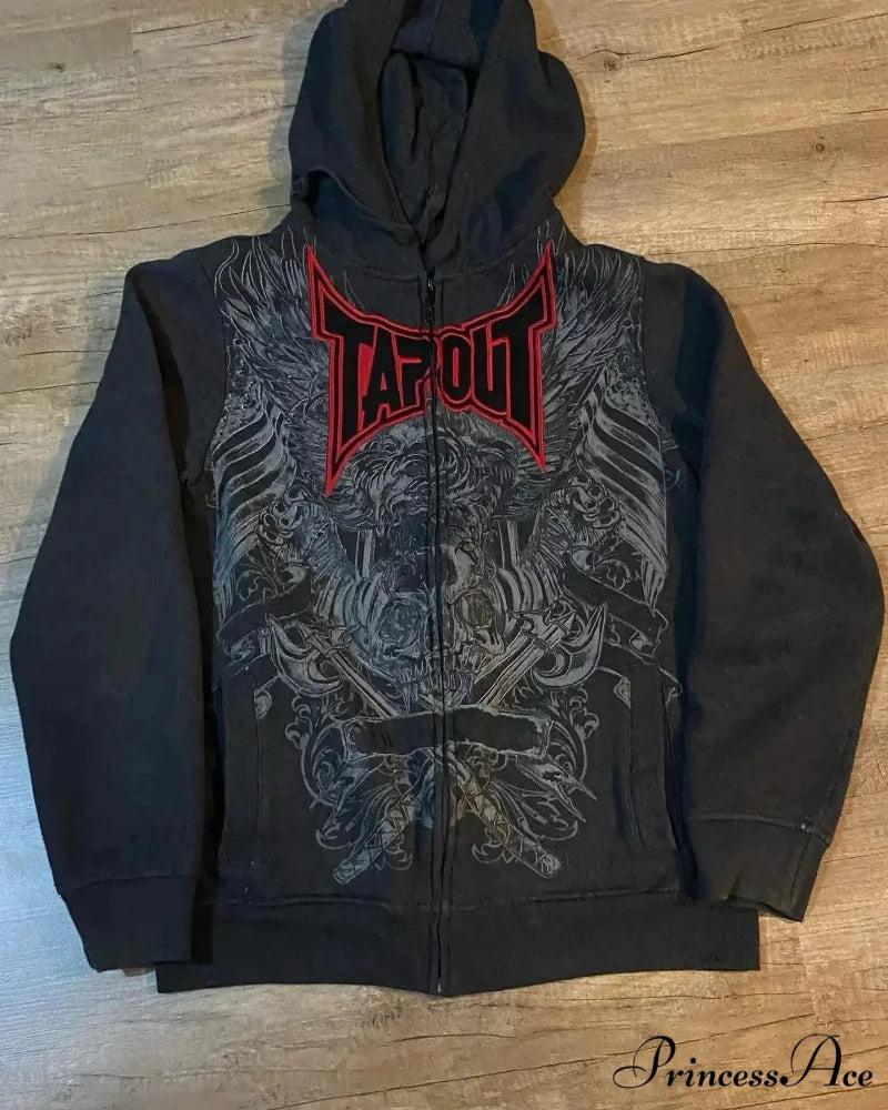 Skull Vintage Zipper Hoodie black 3 / S hoodies-241228