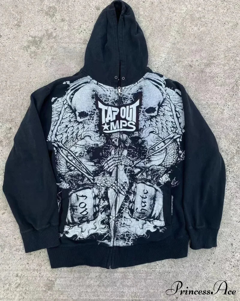 Skull Vintage Zipper Hoodie black 4 / S hoodies-241228