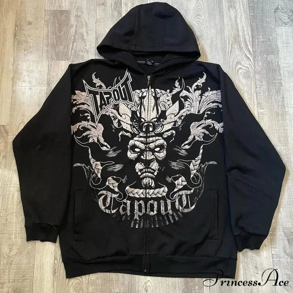 Skull Vintage Zipper Hoodie black 6 / S hoodies-241228