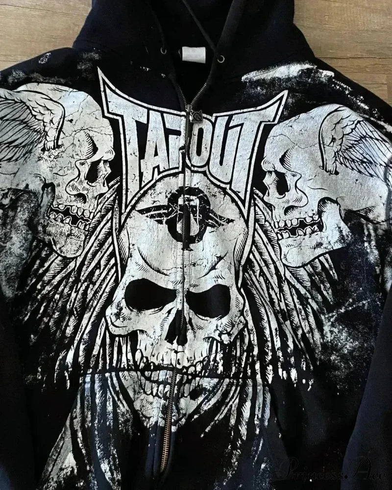 Skull Vintage Zipper Hoodie hoodies-241228