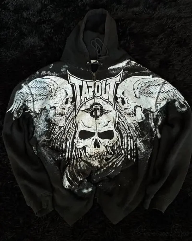 Skull Vintage Zipper Hoodie hoodies-241228