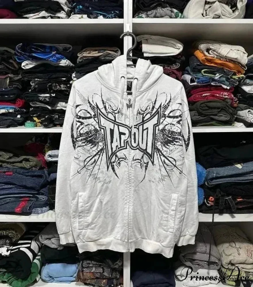 Skull Vintage Zipper Hoodie white / S hoodies-241228