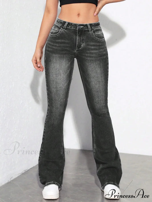 Slant Pocket Flare Leg Jeans Grey / XS