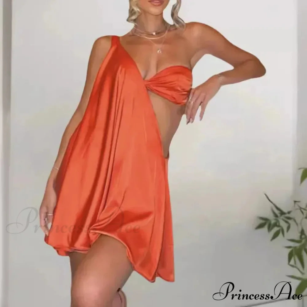 Slanting Shoulder Net Mini Dress minidress-250223