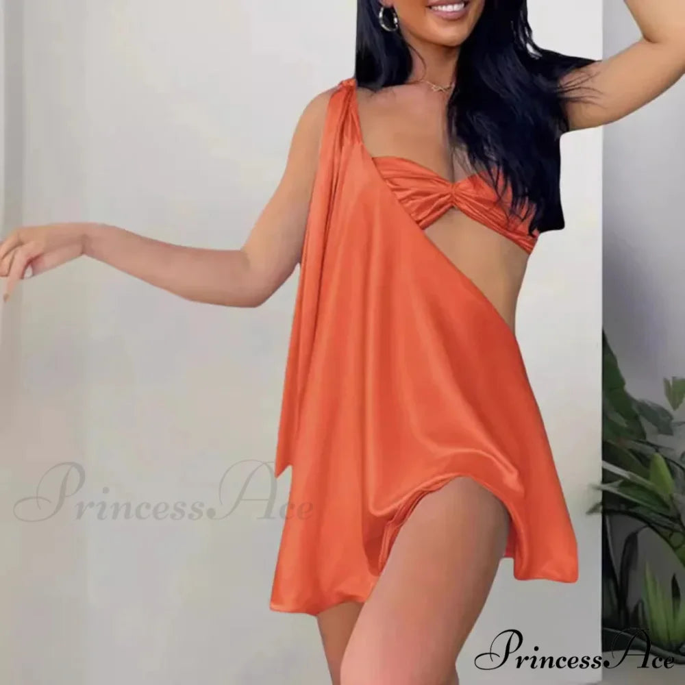 Slanting Shoulder Net Mini Dress minidress-250223