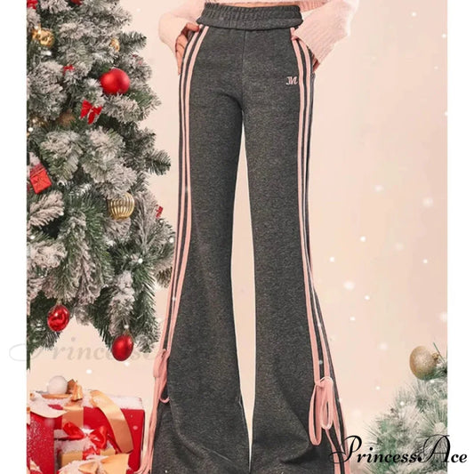 Sleek Informal Grey Athletic Flared Trousers Dark Grey / S (45-50KG) pants-241228