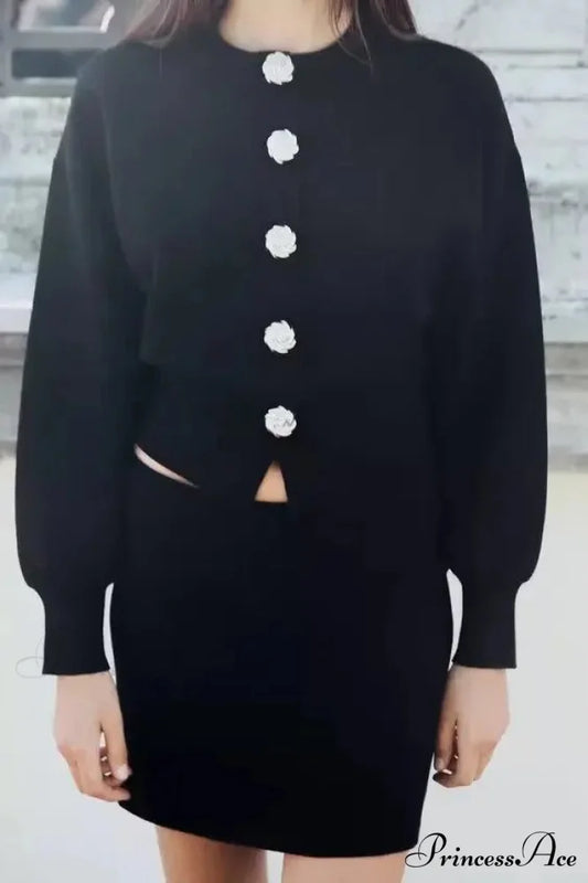 Sleeve Buckle Knitted Cardigan Black / S cardigans-241228