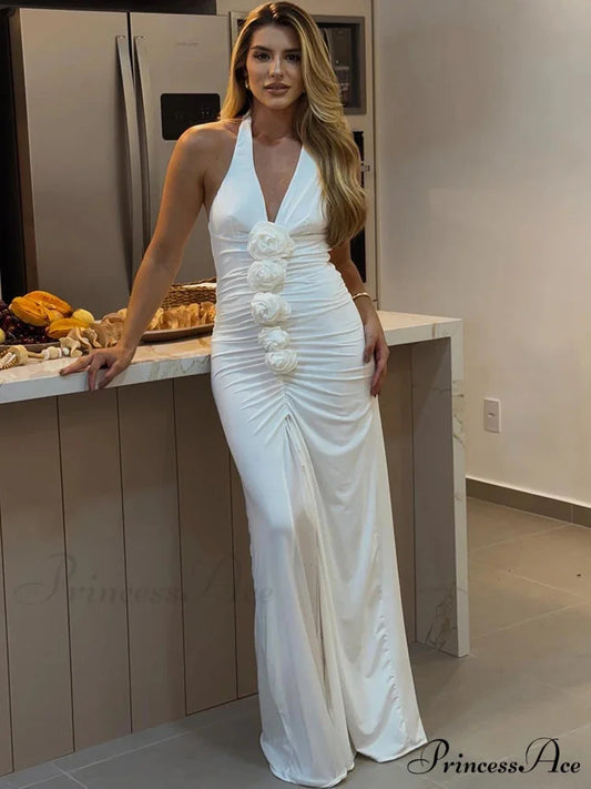 Sleeveless 3D Blooms Ivory Holiday Dress White / S vacationdress-250223