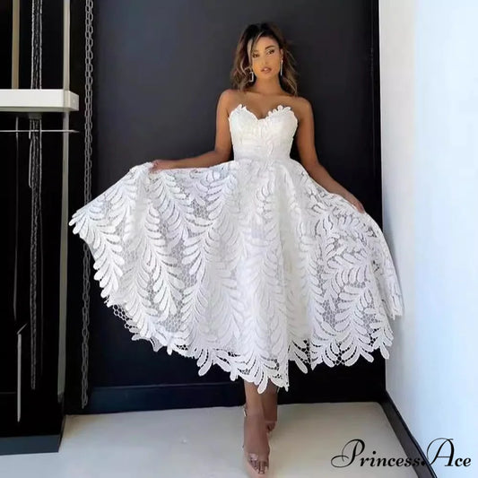 Sleeveless A-Line Lace Evening Wedding Gown lvory white / 2 weddingdress-250223