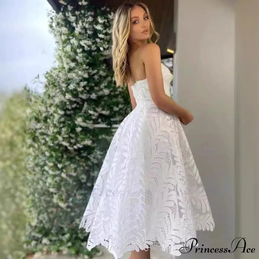 Sleeveless A-Line Lace Evening Wedding Gown white / 2 weddingdress-250223