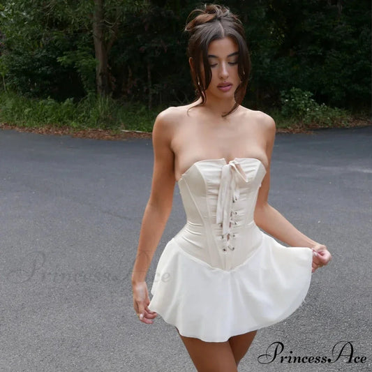 Sleeveless Bandage Lace-Up Mini Dress white / S minidress-250223