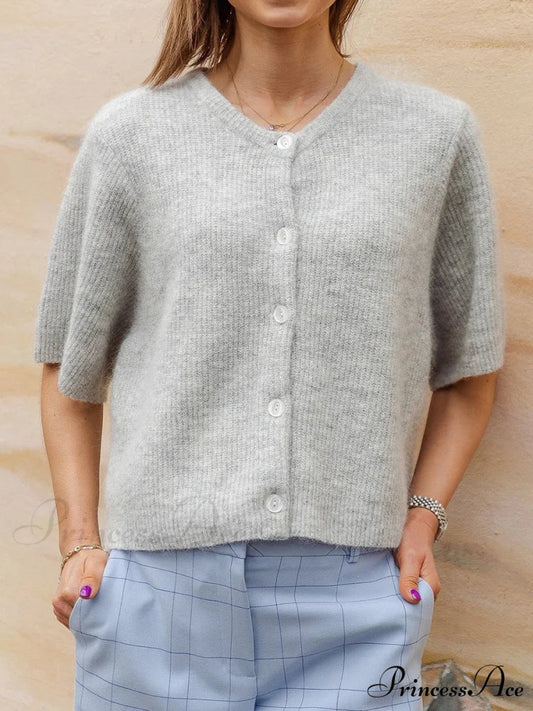 Sleeveless Circular Neck Button-Up Cardigan white / S cardigans-241228