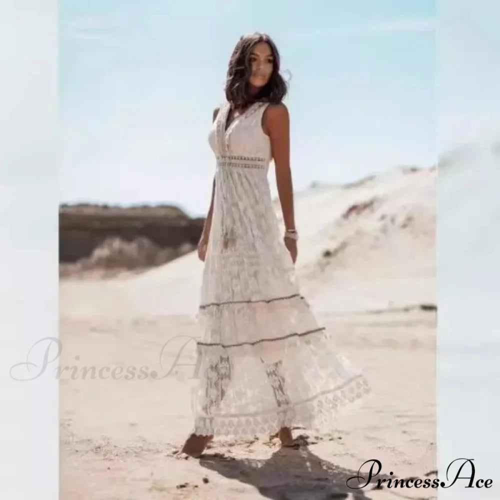 Sleeveless Corded Up Fringe Patchwork Summertime Long Hippie Dress bohodress-250126