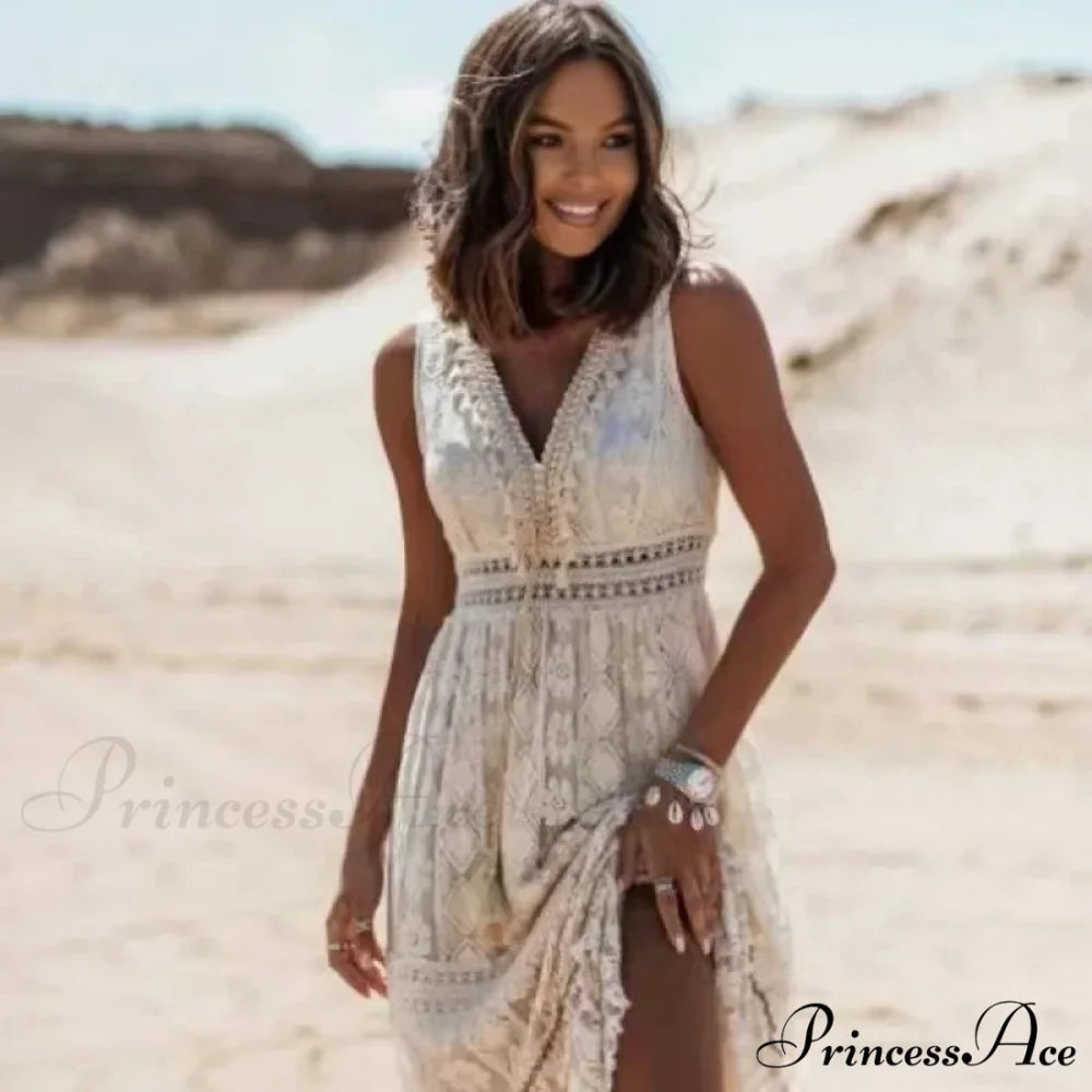 Sleeveless Corded Up Fringe Patchwork Summertime Long Hippie Dress bohodress-250126
