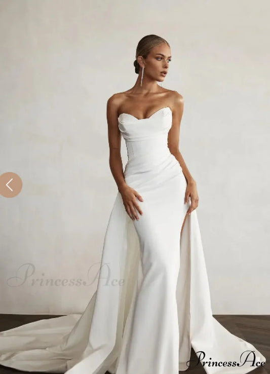 Sleeveless Dual-Slit Trumpet Bridal Gown lvory white / 2 weddingdress-250223