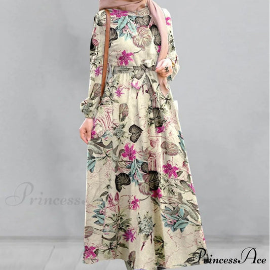 Sleeveless Floral Midi Dress with Drawstring S / KHAKI