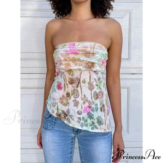 Sleeveless Floral Pattern Cropped Top croptop-250223