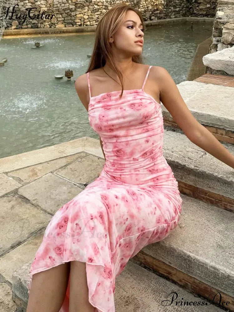 Sleeveless Flowing Botanical Pattern Long Floral Dress floraldress-250126