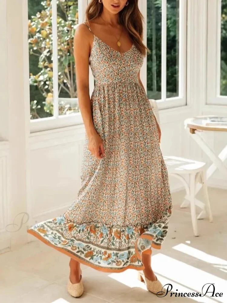 Sleeveless Holiday Summer Long Beach Boho Dress Beige / S bohodress-250126