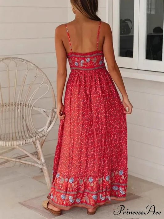 Sleeveless Holiday Summer Long Beach Boho Dress bohodress-250126