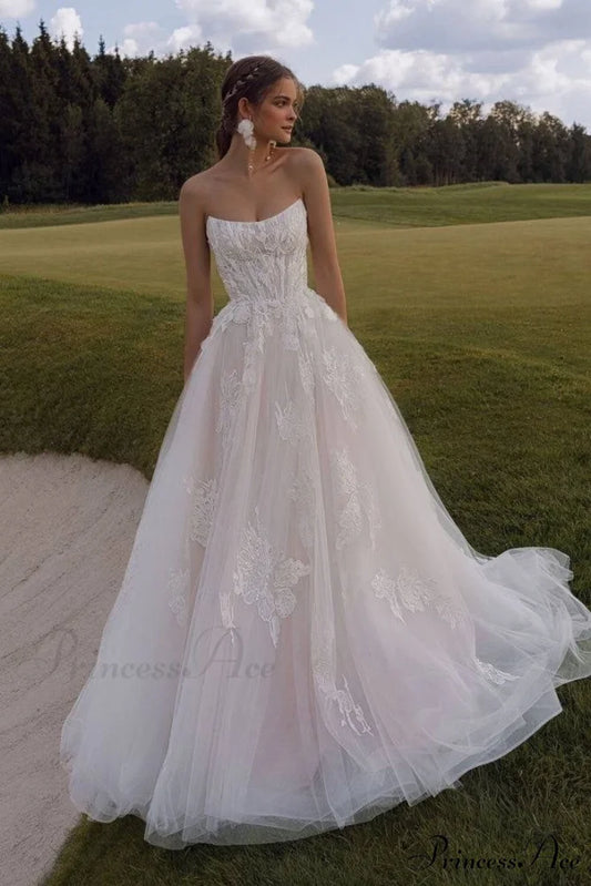Sleeveless Lace Ball Gown Wedding Dress lvory white / 2 weddingdress-250223