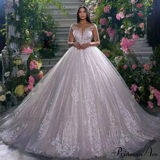 Sleeveless Lace Extended Train Bridal Gown Ivory white / 2 weddingdress-250223