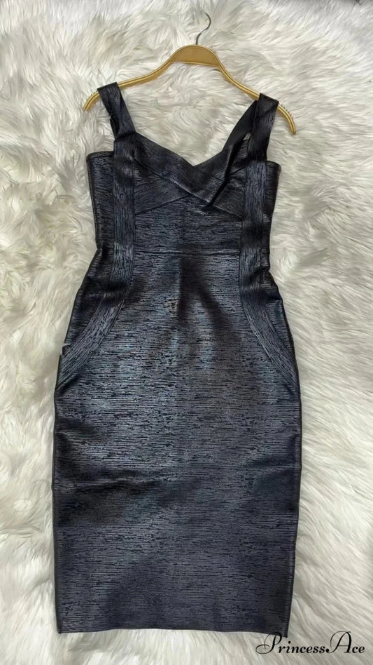 Sleeveless Rayon Bodycon Party Dress foil black / S