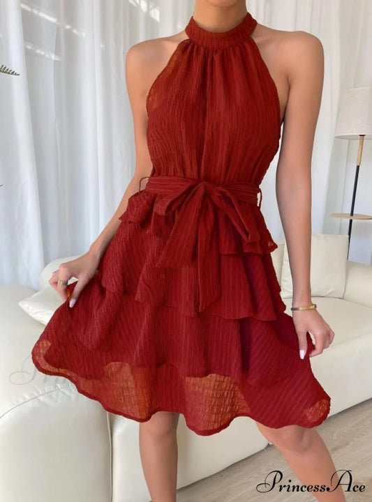 Sleeveless Ruffled Dress S / Red