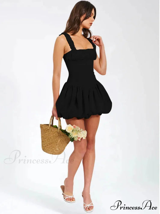 Sleeveless Ruffled Zip Mini Dress Black / S minidress-250223