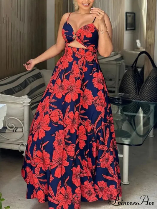 Sleeveless Spaghetti Strap Floral Beach Dress Red / S floraldress-250126