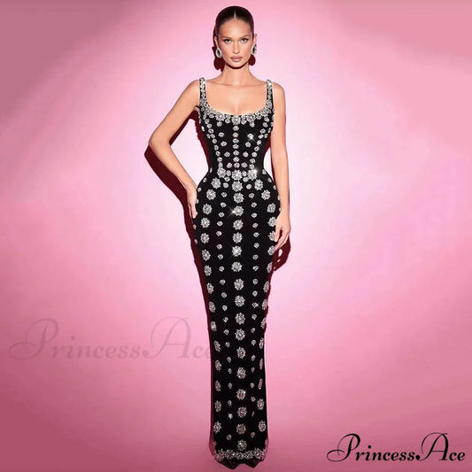 Sleeveless Sparkling Blossom Bandage Formal Gown black / XS promdress-250223