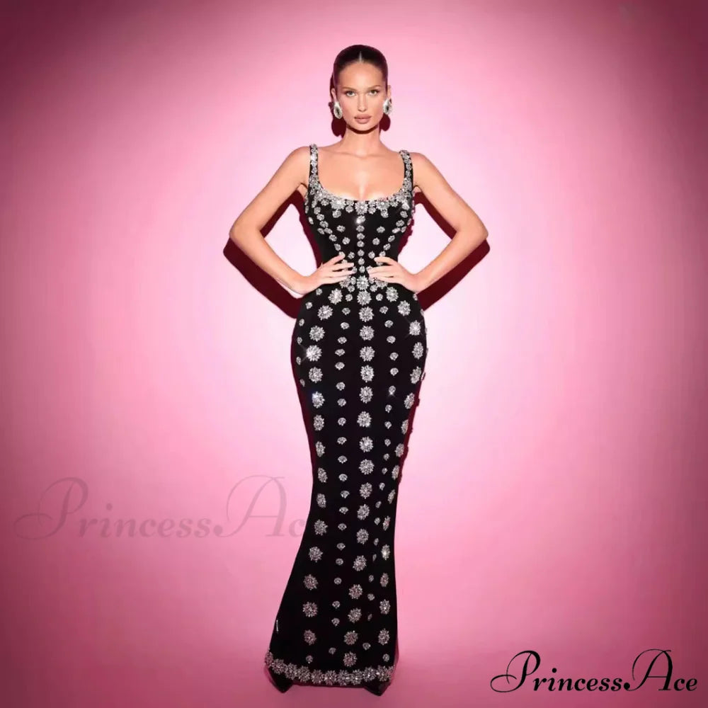 Sleeveless Sparkling Blossom Bandage Formal Gown promdress-250223