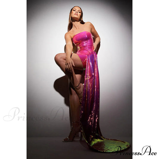 Sleeveless Sparkling Sash Two Piece Prom Gown promdress-250223