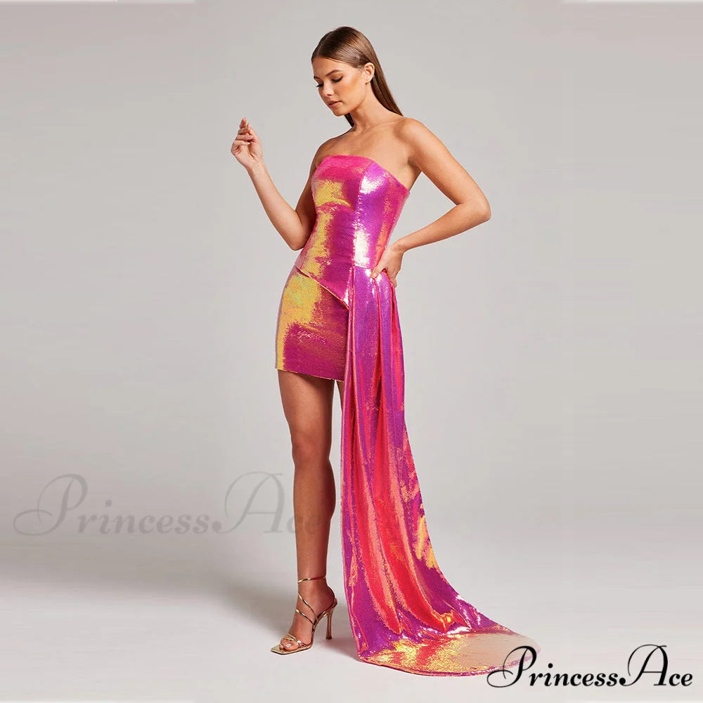 Sleeveless Sparkling Sash Two Piece Prom Gown promdress-250223