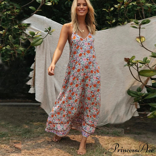 Sleeveless Strap Open Back Low-cut Summer Dress orange / S bohodress-250126