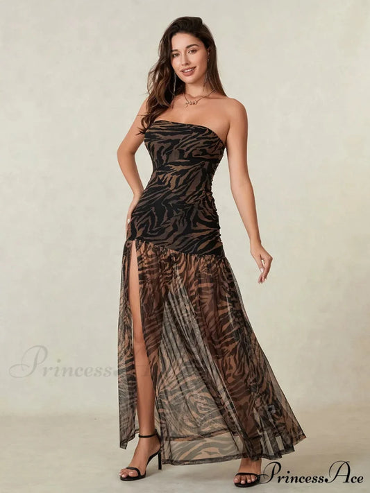 Sleeveless Tall Split Mesh Hem Floral Dress BLACK / S floraldress-250126