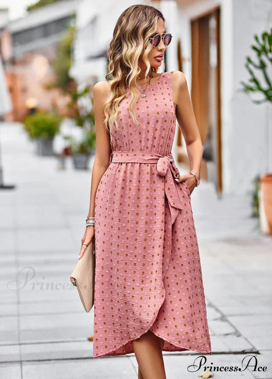 Sleeveless Vest Long Dress with Jacquard Pattern S / orange