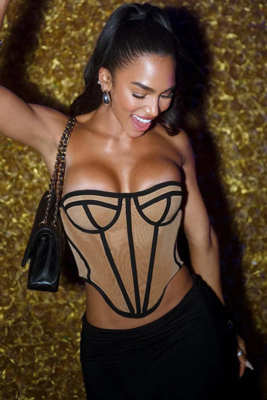 Slim Color Block Open Back Sexy Bustier Corset