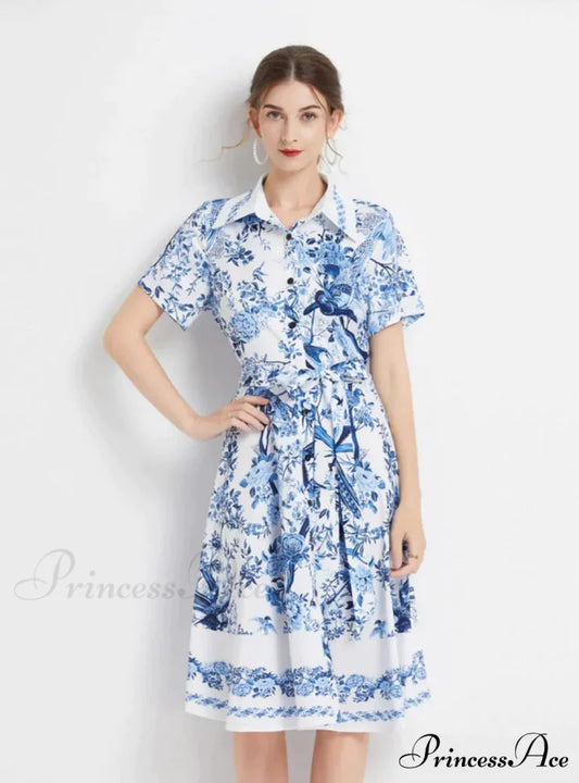 Slim-Fit Short-Sleeved Dress 2XL / blue