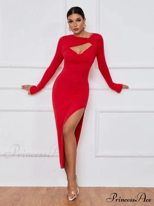 Slim Fit Split Long Sleeve Dress S / black