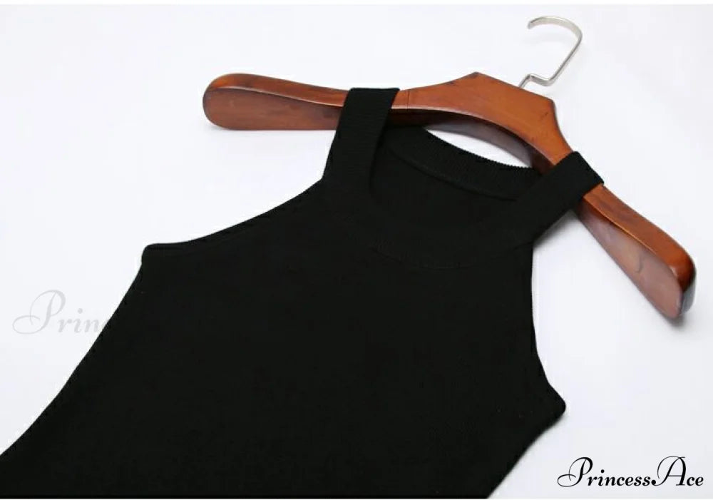Slim Knitting Halter Camisole Tops black / 40-60kg
