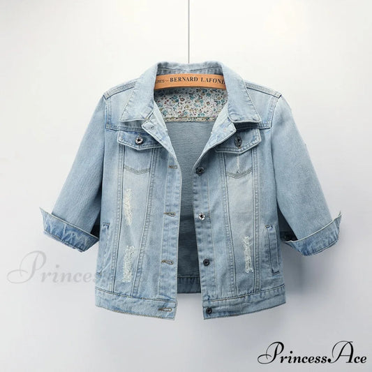 Slim Seven-point Sleeve Denim Jacket blue / S