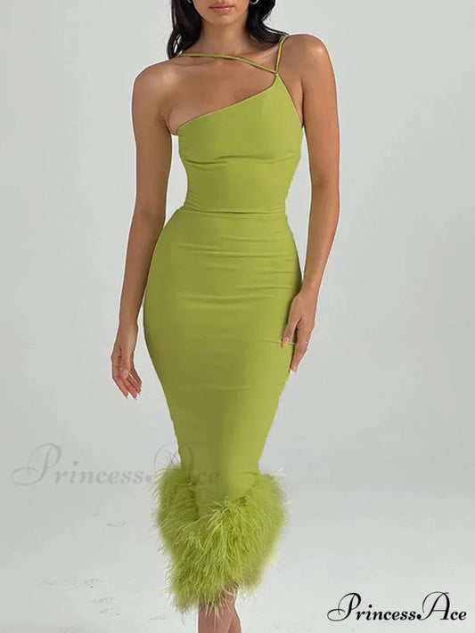 Slim Sleeveless Maxi Spaghetti Strap Backless Green Elegant Club Party Bodycon Dress Green / S