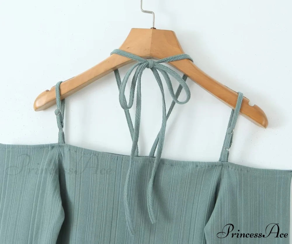 Slim T-Shirt Off-Neck Fit Long Crop Autumn Knitted Two-Tone Arm Top