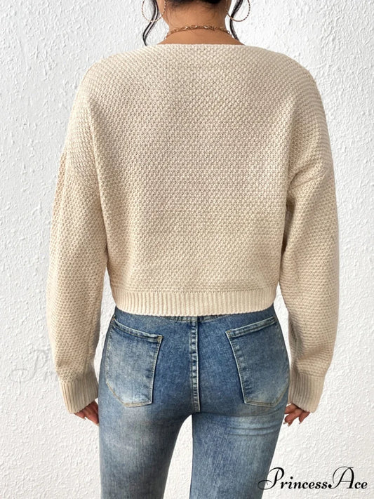 Slit Drop Shoulder Cable-Knit Sweater