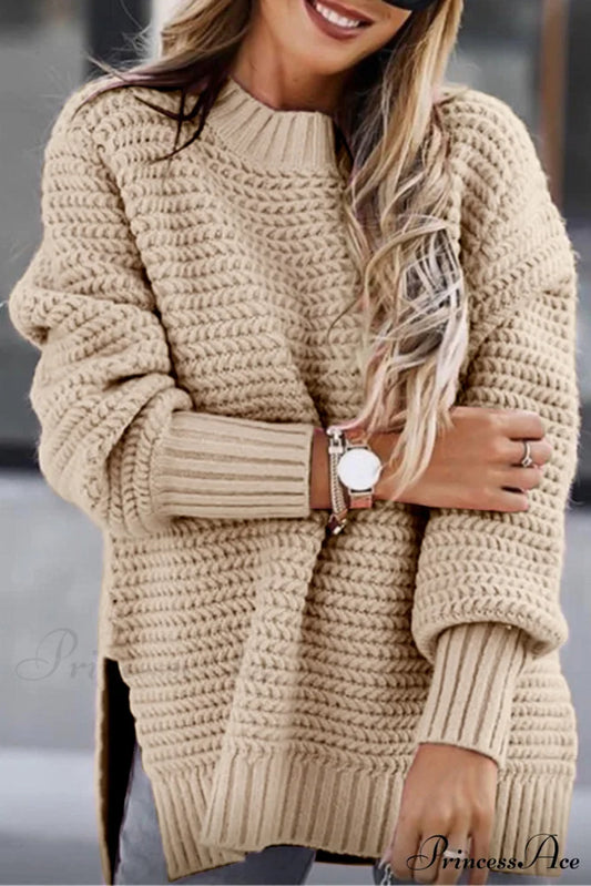 Slit Neck Round Sweater Sand / S