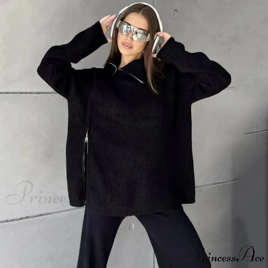 Slow Collar Zip Sweater Black / One Size swraters-241228