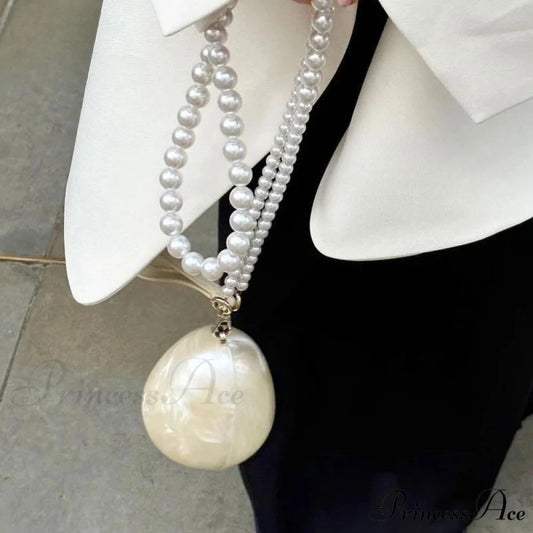 Small Acrylic Egg Pouch Beaded Strap Evening Purse Beige / mini clutchbag-250126